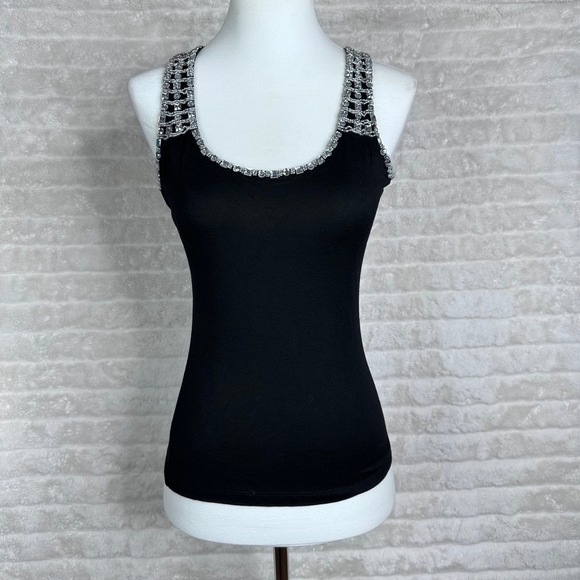 Ceres Tops - CERES Black Rhinestone Embellished Tank Top Racerback‎ Women's Size L